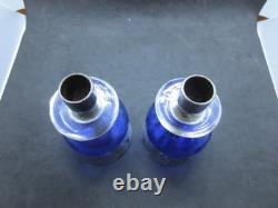 Vintage 1960's Erik Hoglund MCM Blue Glass & Iron Candle Holders Set of 2