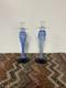 Vintage 1970 Murano Handblown Hand Blown Glass Candle Sticks Gradient Blue Large
