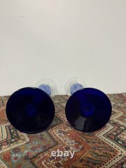 Vintage 1970 Murano Handblown Hand Blown Glass Candle Sticks Gradient Blue Large