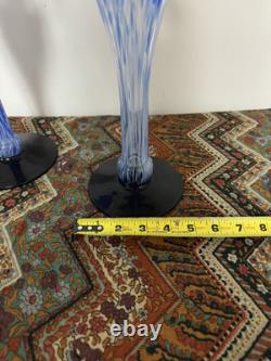 Vintage 1970 Murano Handblown Hand Blown Glass Candle Sticks Gradient Blue Large