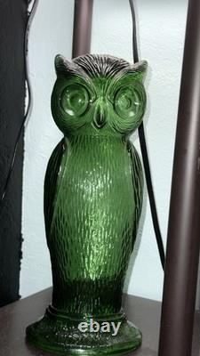 Vintage 1970's Italian Green Owl Glass Lamp Light Candle Scone 11.25