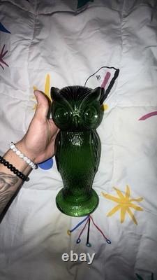 Vintage 1970's Italian Green Owl Glass Lamp Light Candle Scone 11.25