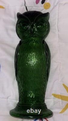 Vintage 1970's Italian Green Owl Glass Lamp Light Candle Scone 11.25