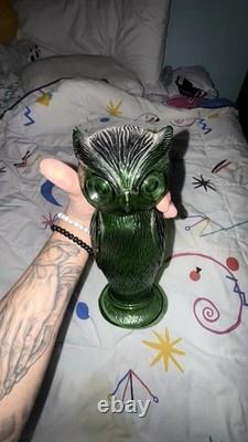 Vintage 1970's Italian Green Owl Glass Lamp Light Candle Scone 11.25