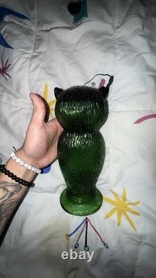 Vintage 1970's Italian Green Owl Glass Lamp Light Candle Scone 11.25