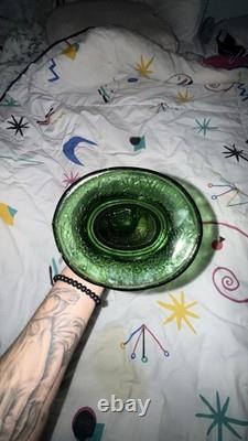 Vintage 1970's Italian Green Owl Glass Lamp Light Candle Scone 11.25