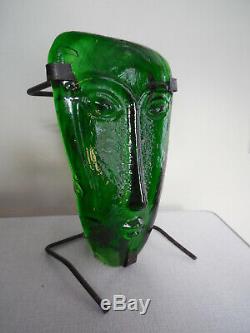 Vintage 1970s Art-Glass Face Mask Wall Candle Holder