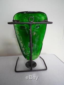 Vintage 1970s Art-Glass Face Mask Wall Candle Holder