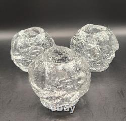 Vintage 1970s Orrefors Ice Ball Glass Candle Holders Set of 3 MCM Swedish Orbs