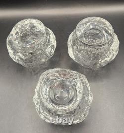 Vintage 1970s Orrefors Ice Ball Glass Candle Holders Set of 3 MCM Swedish Orbs