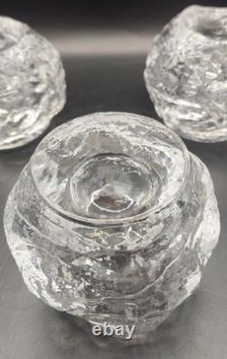 Vintage 1970s Orrefors Ice Ball Glass Candle Holders Set of 3 MCM Swedish Orbs