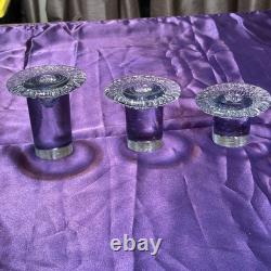 Vintage 1980's Blenko Ice Glass Mushroom Candle Holders Light Aqua Blue Set Of 3