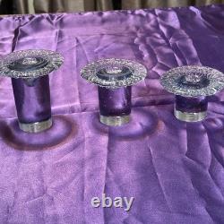 Vintage 1980's Blenko Ice Glass Mushroom Candle Holders Light Aqua Blue Set Of 3
