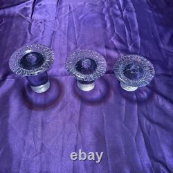 Vintage 1980's Blenko Ice Glass Mushroom Candle Holders Light Aqua Blue Set Of 3