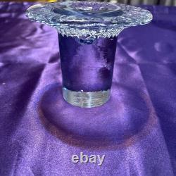 Vintage 1980's Blenko Ice Glass Mushroom Candle Holders Light Aqua Blue Set Of 3