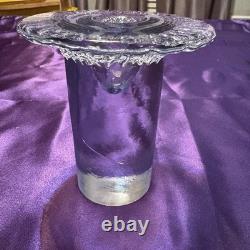 Vintage 1980's Blenko Ice Glass Mushroom Candle Holders Light Aqua Blue Set Of 3