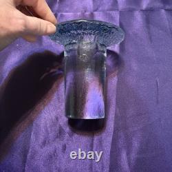 Vintage 1980's Blenko Ice Glass Mushroom Candle Holders Light Aqua Blue Set Of 3