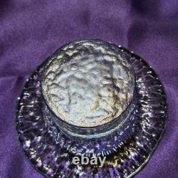 Vintage 1980's Blenko Ice Glass Mushroom Candle Holders Light Aqua Blue Set Of 3