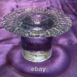 Vintage 1980's Blenko Ice Glass Mushroom Candle Holders Light Aqua Blue Set Of 3