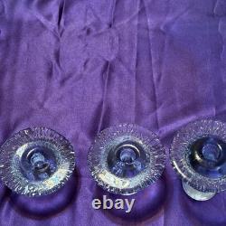 Vintage 1980's Blenko Ice Glass Mushroom Candle Holders Light Aqua Blue Set Of 3