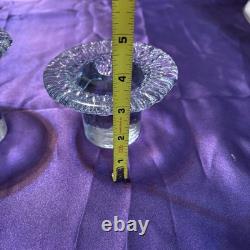 Vintage 1980's Blenko Ice Glass Mushroom Candle Holders Light Aqua Blue Set Of 3