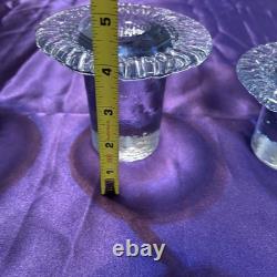 Vintage 1980's Blenko Ice Glass Mushroom Candle Holders Light Aqua Blue Set Of 3