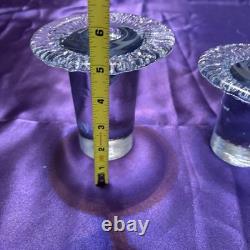 Vintage 1980's Blenko Ice Glass Mushroom Candle Holders Light Aqua Blue Set Of 3