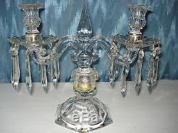 Vintage 2 Candle Candelabra Glass Arms Each Dish With 10 Diamond Long Crystals