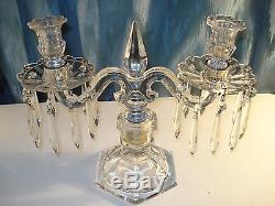 Vintage 2 Candle Candelabra Glass Arms Each Dish With 10 Diamond Long Crystals
