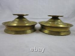 Vintage 2 Large Brass Taper Pillar Candle Holders Brass Rim Glass Hurricanes 15