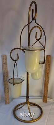Vintage 3 Hanging Votive Candle Holder Lantern Rot iron Heavy Stand Thick Glass Vintage 3 Hanging Votive Candle Holder Lantern Rot iron Heavy Stand Thick Glass