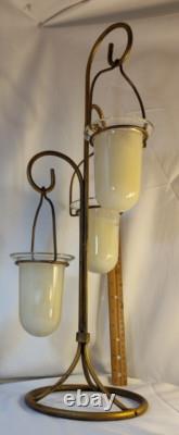 Vintage 3 Hanging Votive Candle Holder Lantern Rot iron Heavy Stand Thick Glass