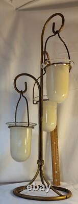 Vintage 3 Hanging Votive Candle Holder Lantern Rot iron Heavy Stand Thick Glass