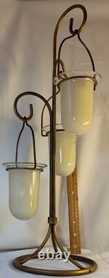 Vintage 3 Hanging Votive Candle Holder Lantern Rot iron Heavy Stand Thick Glass