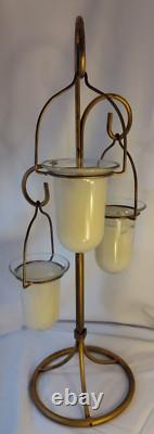 Vintage 3 Hanging Votive Candle Holder Lantern Rot iron Heavy Stand Thick Glass