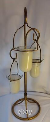 Vintage 3 Hanging Votive Candle Holder Lantern Rot iron Heavy Stand Thick Glass Vintage 3 Hanging Votive Candle Holder Lantern Rot iron Heavy Stand Thick Glass