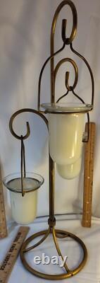 Vintage 3 Hanging Votive Candle Holder Lantern Rot iron Heavy Stand Thick Glass