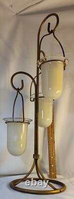 Vintage 3 Hanging Votive Candle Holder Lantern Rot iron Heavy Stand Thick Glass Vintage 3 Hanging Votive Candle Holder Lantern Rot iron Heavy Stand Thick Glass