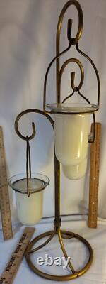 Vintage 3 Hanging Votive Candle Holder Lantern Rot iron Heavy Stand Thick Glass