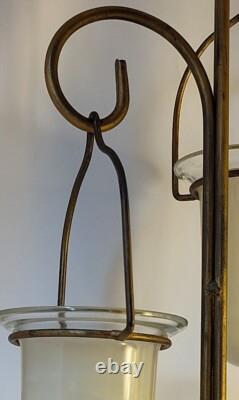 Vintage 3 Hanging Votive Candle Holder Lantern Rot iron Heavy Stand Thick Glass