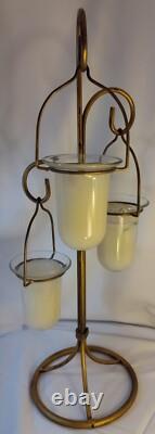 Vintage 3 Hanging Votive Candle Holder Lantern Rot iron Heavy Stand Thick Glass