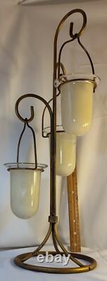Vintage 3 Hanging Votive Candle Holder Lantern Rot iron Heavy Stand Thick Glass Vintage 3 Hanging Votive Candle Holder Lantern Rot iron Heavy Stand Thick Glass