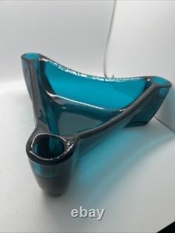 Vintage 60s Blue Viking Bluenique Triangular Candle Holder Centerpiece RARE