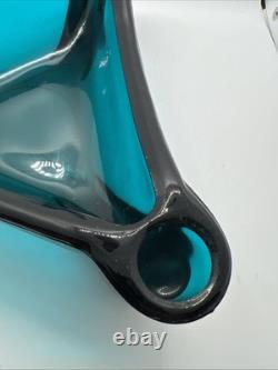 Vintage 60s Blue Viking Bluenique Triangular Candle Holder Centerpiece RARE
