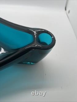 Vintage 60s Blue Viking Bluenique Triangular Candle Holder Centerpiece RARE