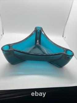Vintage 60s Blue Viking Bluenique Triangular Candle Holder Centerpiece RARE