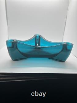 Vintage 60s Blue Viking Bluenique Triangular Candle Holder Centerpiece RARE