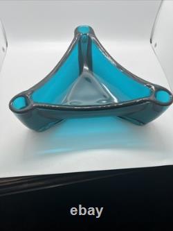 Vintage 60s Blue Viking Bluenique Triangular Candle Holder Centerpiece RARE