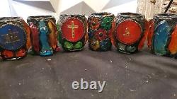 Vintage 70s stained glass candle holders groovy mid century cups