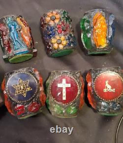 Vintage 70s stained glass candle holders groovy mid century cups